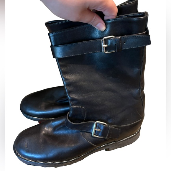 MaxMara Black Leather Buckle Combat Boots Size 41 - Picture 4 of 7